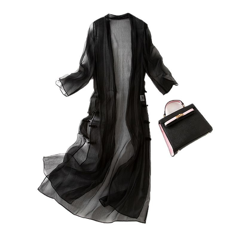 Дамска коприна риза с UV защита, Slim fit, удължен силует, 3/4 ръкав, UPF40+, пролет 2025