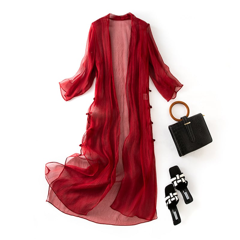 Дамска коприна риза с UV защита, Slim fit, удължен силует, 3/4 ръкав, UPF40+, пролет 2025