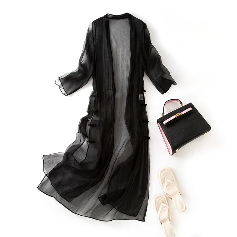 Дамска коприна риза с UV защита, Slim fit, удължен силует, 3/4 ръкав, UPF40+, пролет 2025