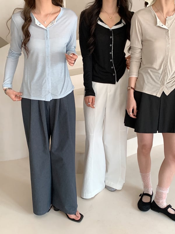 Cardigan pleteni top s mješavinom Tencel acetata i vune – jednofarban – lagano – dugi rukavi – uski kroj