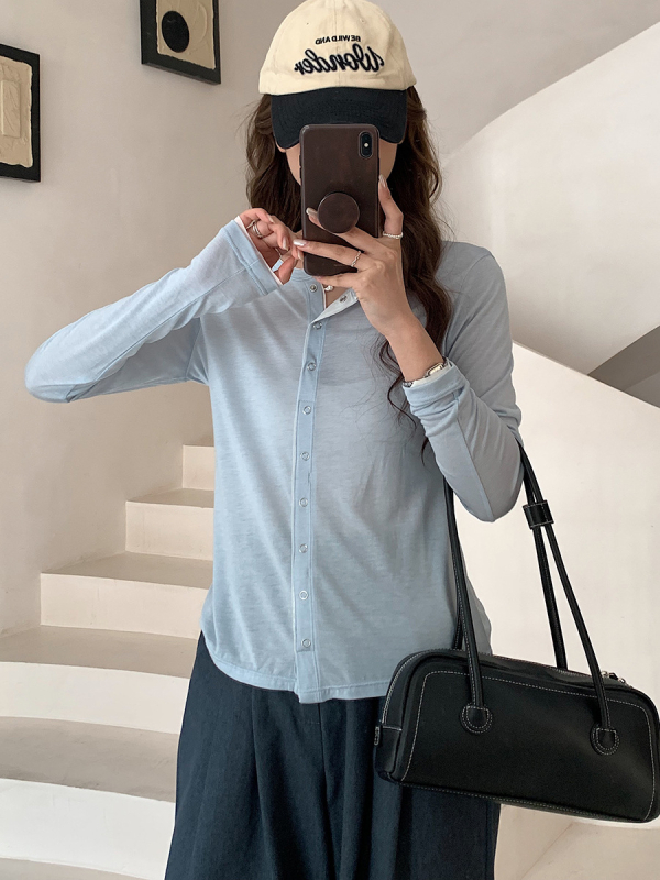 Cardigan pleteni top s mješavinom Tencel acetata i vune – jednofarban – lagano – dugi rukavi – uski kroj
