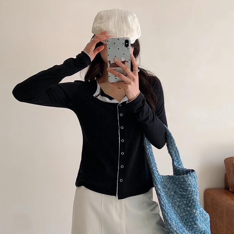Cardigan pleteni top s mješavinom Tencel acetata i vune – jednofarban – lagano – dugi rukavi – uski kroj