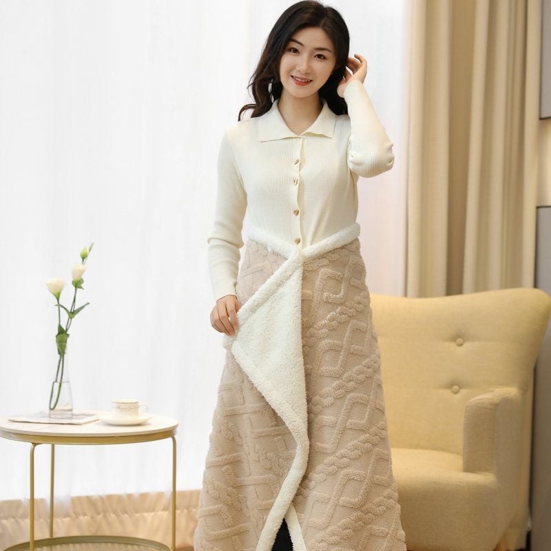 Zimska Coral fleece deka od vune, geometrijski uzorak, nordijski stil, 390–400 g/m²