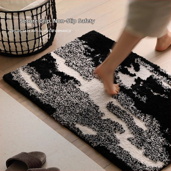 Килим за баня – туфиран имитационен кашмир, абсорбиращ, неплъзгащ се, квадратен, машинно пране