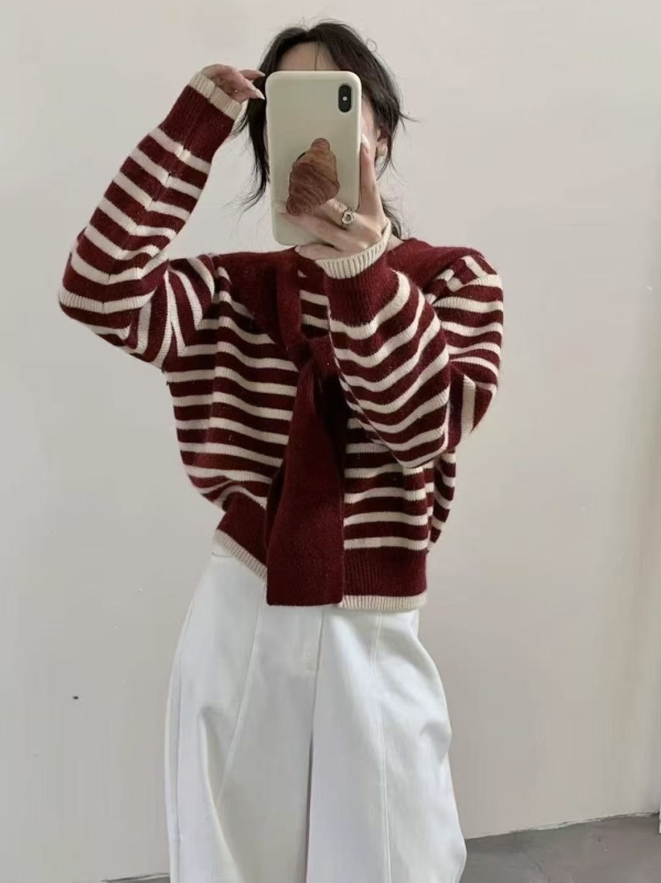 Dvi dalių komplektas: dryžuotas megztinis kardiganas ir švarkas, ilgos rankovės, akrilinis pluoštas, elegantiškas kasdieninis stilius, ruduo 2025