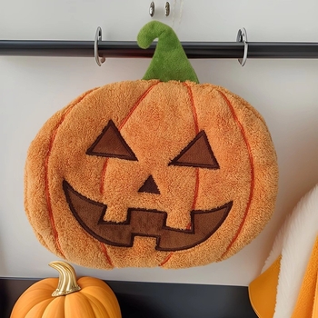 Viseći ručnik za ruke s motivom Halloween tikve, koralni pliš, izšiven, 150D, 30-50g