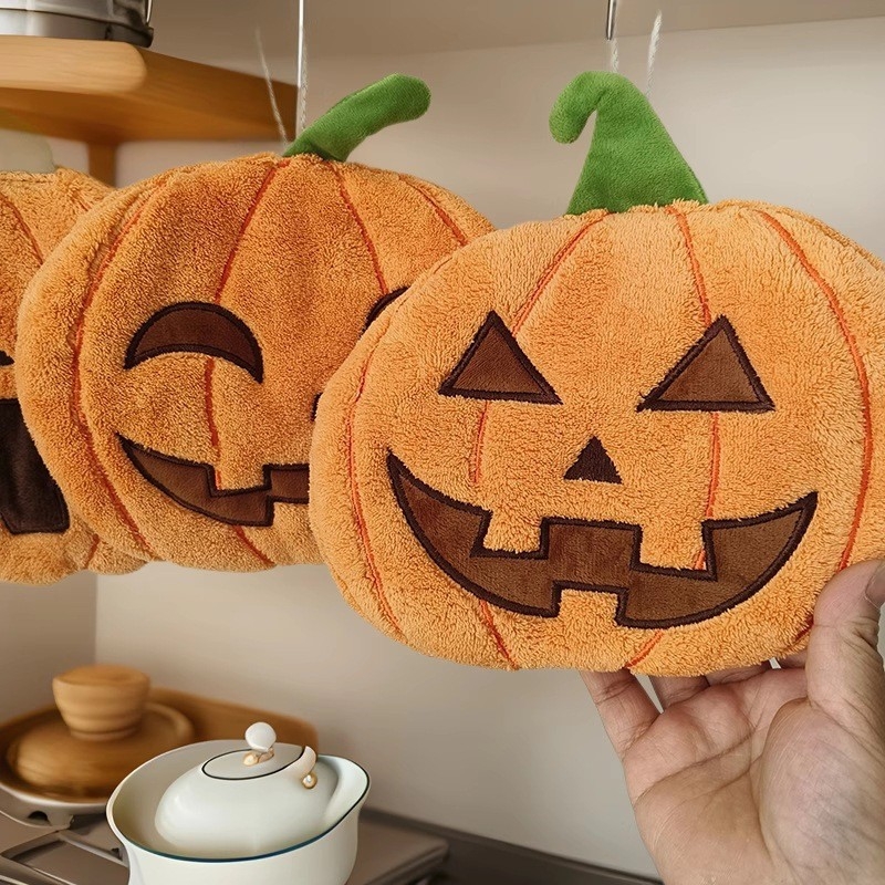 Viseći ručnik za ruke s motivom Halloween tikve, koralni pliš, izšiven, 150D, 30-50g