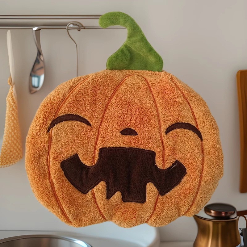 Viseći ručnik za ruke s motivom Halloween tikve, koralni pliš, izšiven, 150D, 30-50g