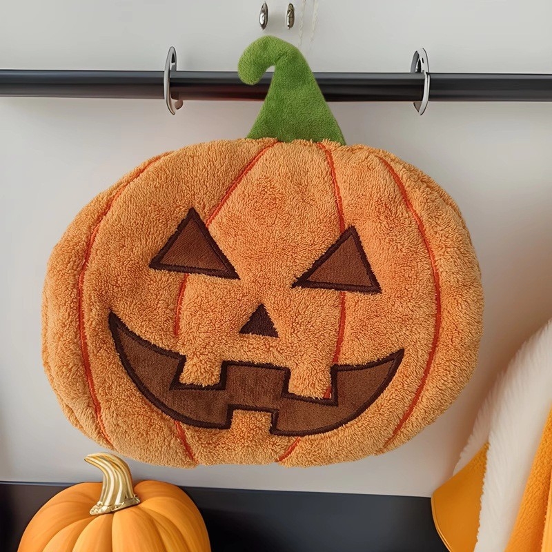 Viseći ručnik za ruke s motivom Halloween tikve, koralni pliš, izšiven, 150D, 30-50g