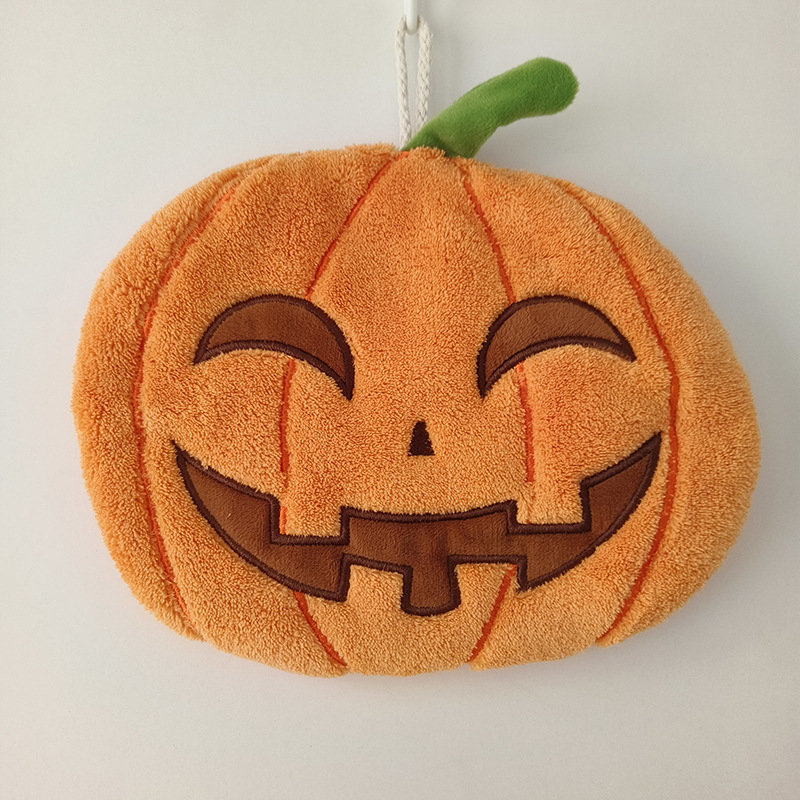 Viseći ručnik za ruke s motivom Halloween tikve, koralni pliš, izšiven, 150D, 30-50g
