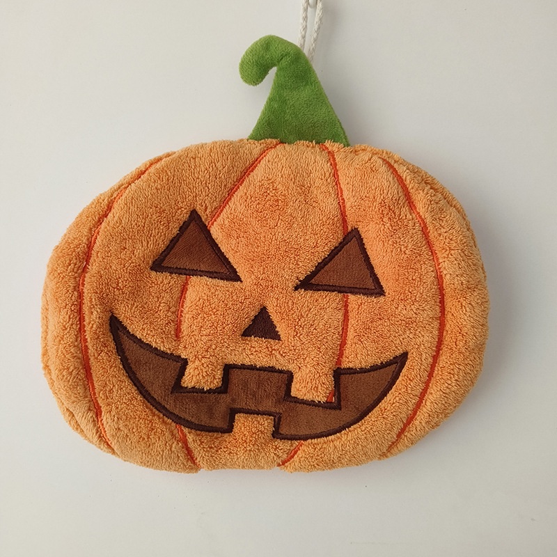 Viseći ručnik za ruke s motivom Halloween tikve, koralni pliš, izšiven, 150D, 30-50g
