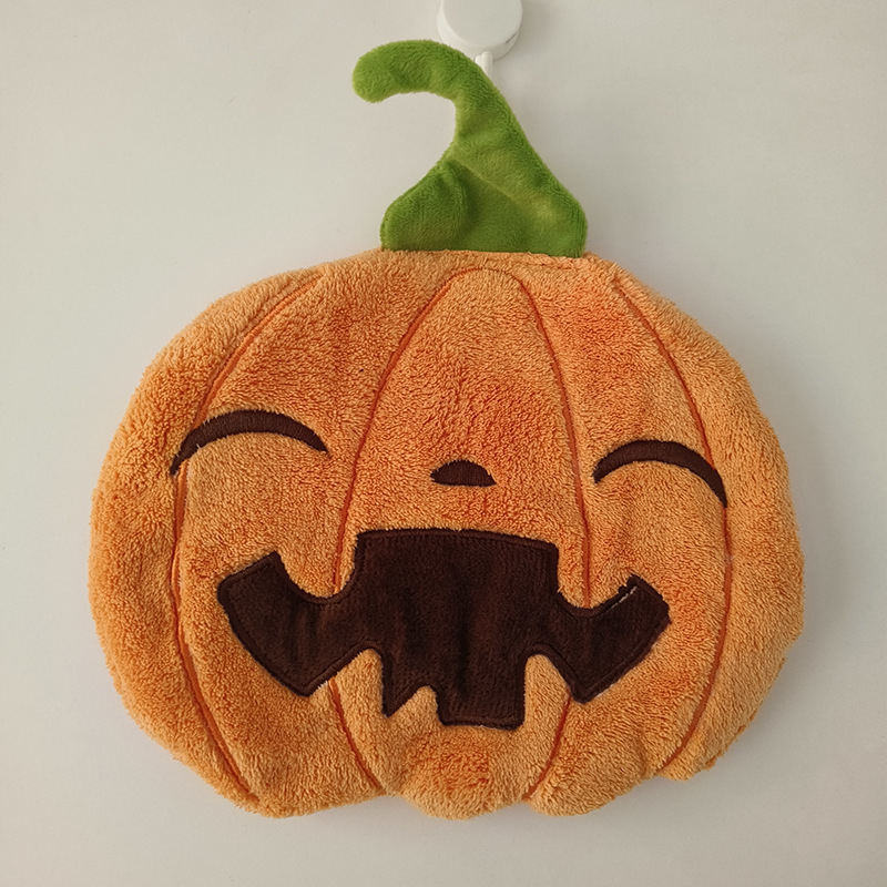 Viseći ručnik za ruke s motivom Halloween tikve, koralni pliš, izšiven, 150D, 30-50g