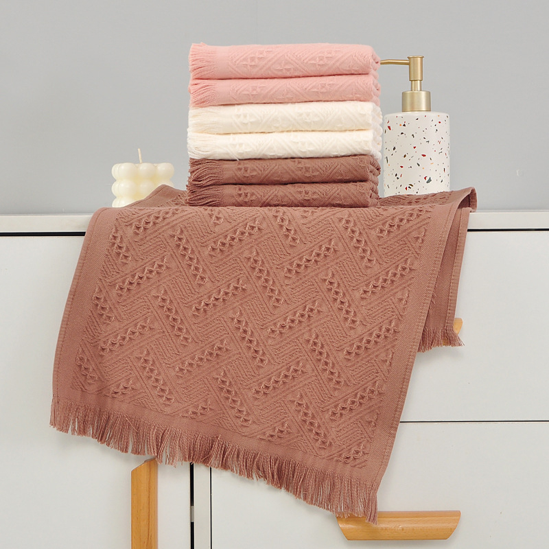 Pamukani ručnik s tasselima i jacquard uzorkom, 32s pređa, 50–80 g/m², svadbeni dar