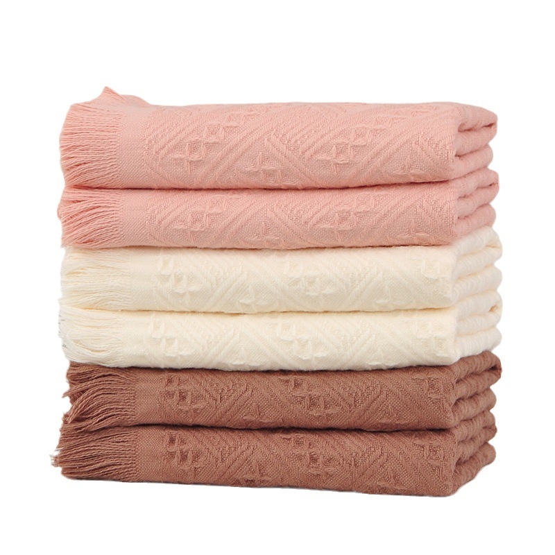 Pamukani ručnik s tasselima i jacquard uzorkom, 32s pređa, 50–80 g/m², svadbeni dar