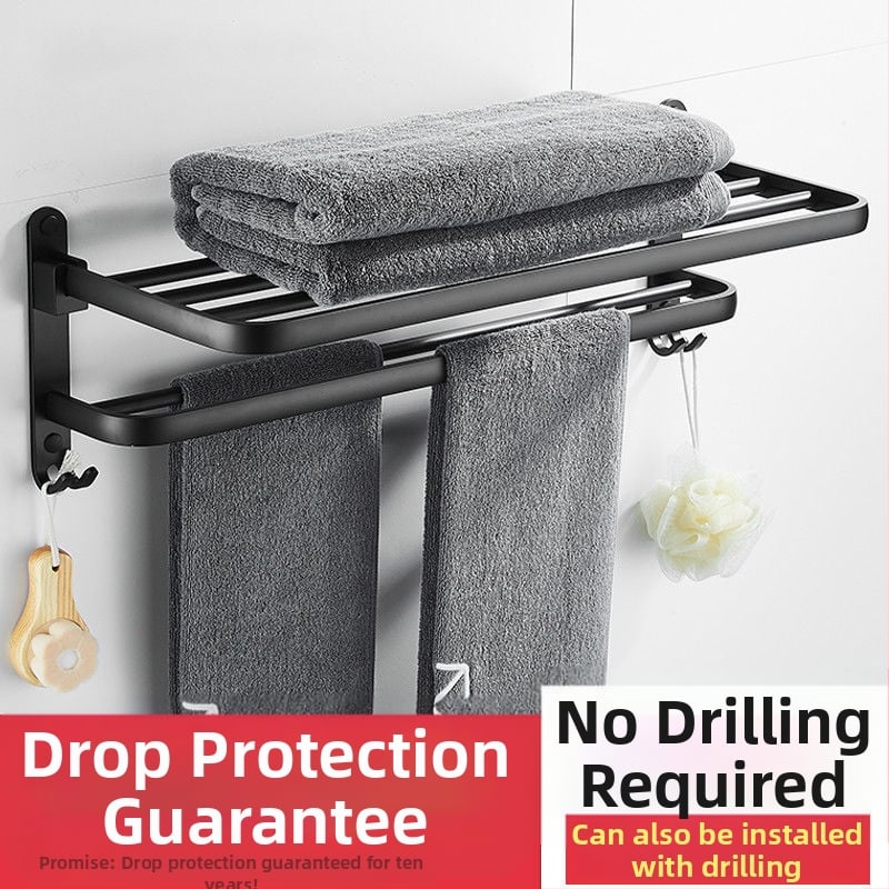  Bez urbuma sienas dvieļu turētājs ar 5 āķiem, vannas istabai, kosmosa alumīnijs, salokāms ar āķi