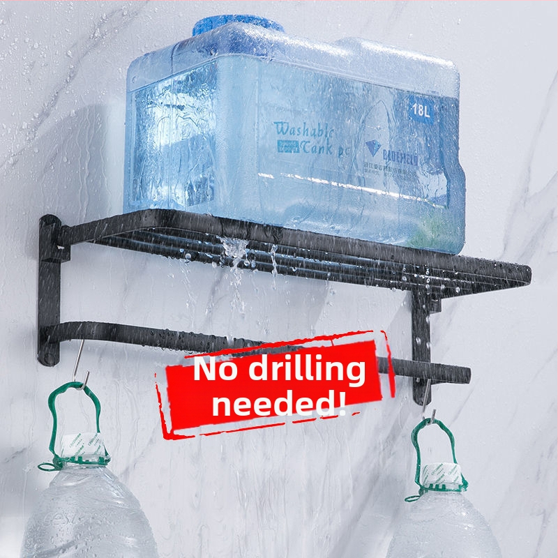  Bez urbuma sienas dvieļu turētājs ar 5 āķiem, vannas istabai, kosmosa alumīnijs, salokāms ar āķi