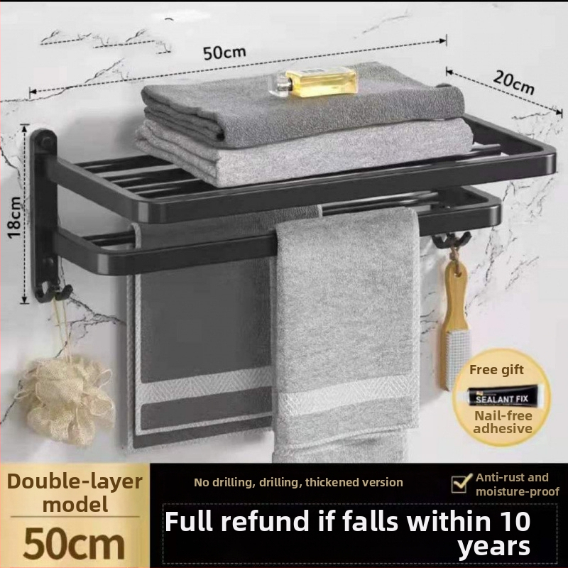 Sienas dvieļu turētājs ar 5 pakaramām, bez caurumu, akrils, vienslāņu, saliekams ar āķi, Watermark sertifikāts