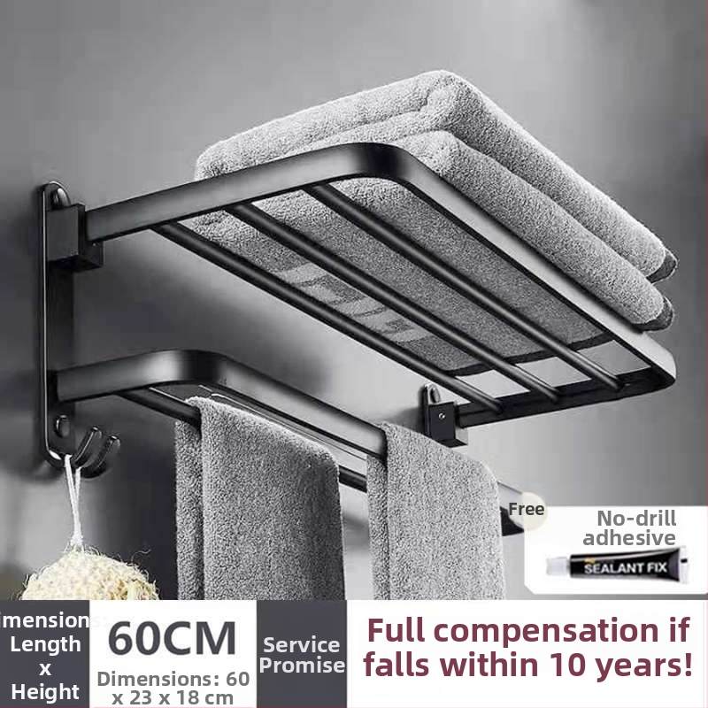 Sienas dvieļu turētājs ar 5 pakaramām, bez caurumu, akrils, vienslāņu, saliekams ar āķi, Watermark sertifikāts