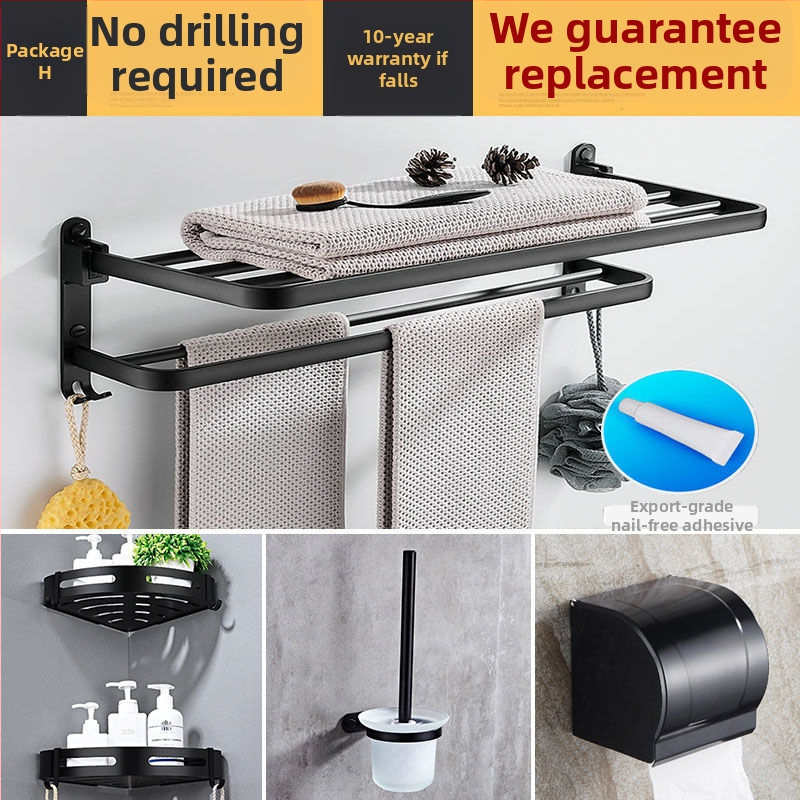 Sienas dvieļu turētājs ar 5 pakaramām, bez caurumu, akrils, vienslāņu, saliekams ar āķi, Watermark sertifikāts