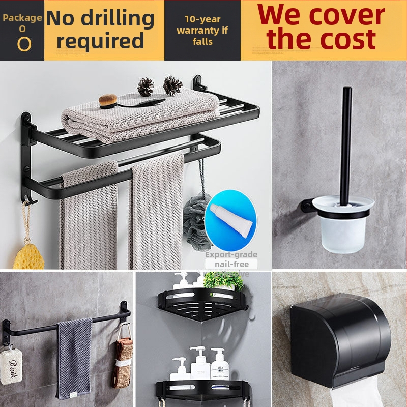 Sienas dvieļu turētājs ar 5 pakaramām, bez caurumu, akrils, vienslāņu, saliekams ar āķi, Watermark sertifikāts