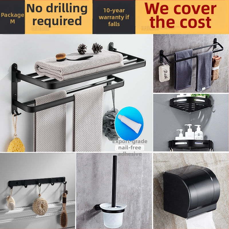 Sienas dvieļu turētājs ar 5 pakaramām, bez caurumu, akrils, vienslāņu, saliekams ar āķi, Watermark sertifikāts