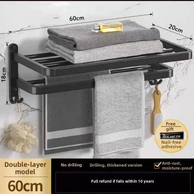 Bez urbšanas sienas dvieļu turētājs vannas istabai, 5 āķi, saliekams ar āķi, akrils