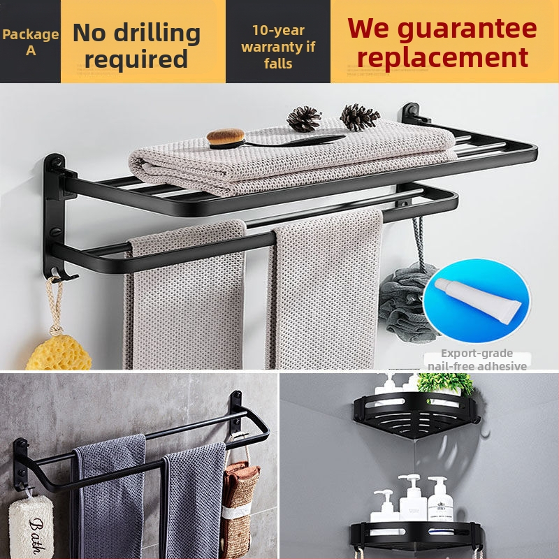 Bez urbšanas sienas dvieļu turētājs vannas istabai, 5 āķi, saliekams ar āķi, akrils