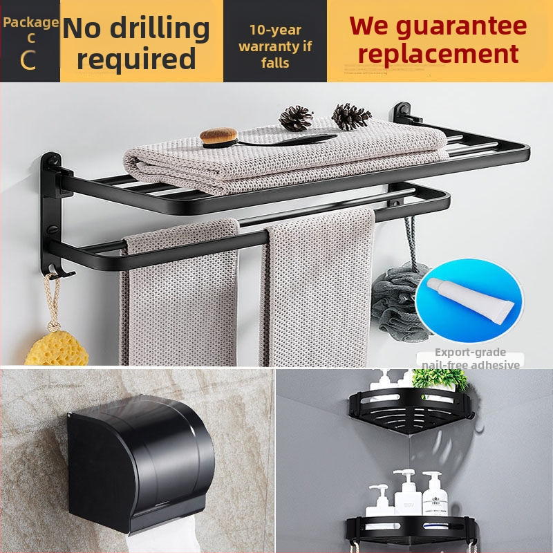 Bez urbšanas sienas dvieļu turētājs vannas istabai, 5 āķi, saliekams ar āķi, akrils