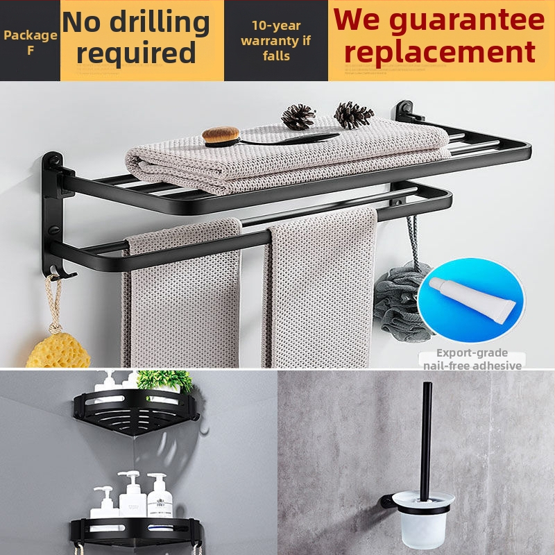 Bez urbšanas sienas dvieļu turētājs vannas istabai, 5 āķi, saliekams ar āķi, akrils