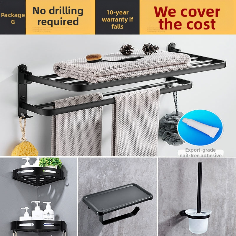 Bez urbšanas sienas dvieļu turētājs vannas istabai, 5 āķi, saliekams ar āķi, akrils