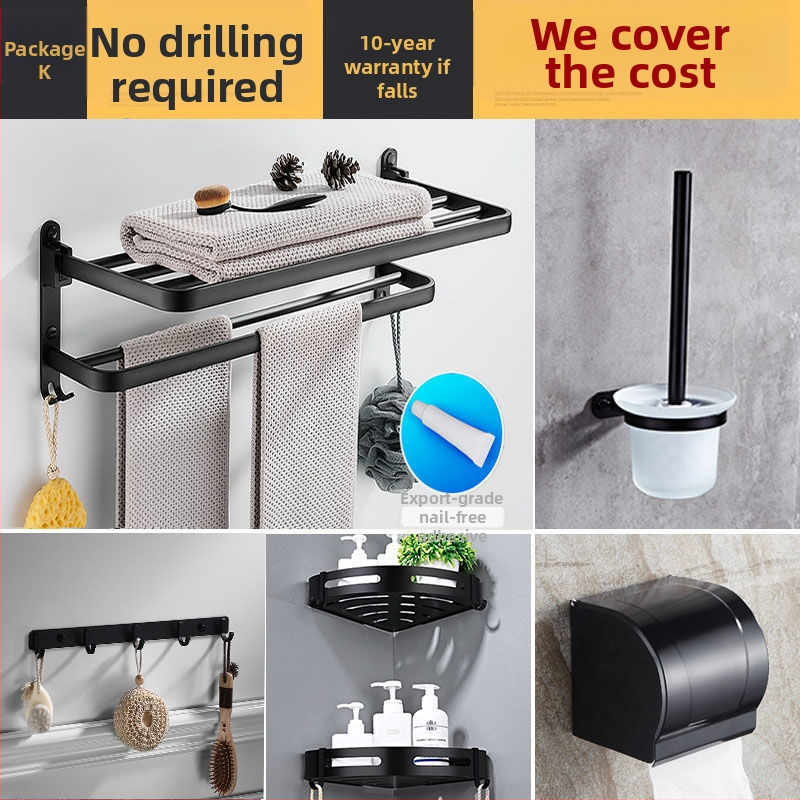 Bez urbšanas sienas dvieļu turētājs vannas istabai, 5 āķi, saliekams ar āķi, akrils