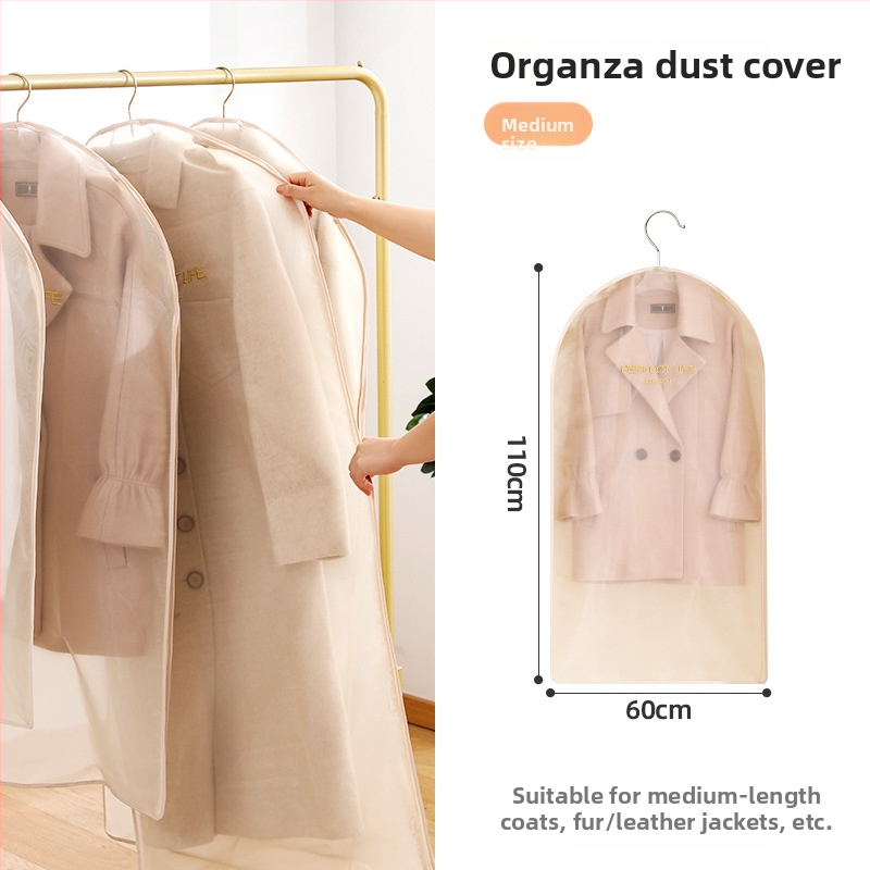 Organza apģērbu putekļu aizsargs – mūsdienīgs minimālisma stils, putekļu aizsardzība palto un kostīmu glabāšanai