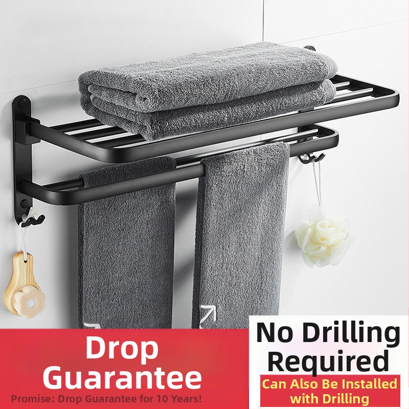 Bez caurumiem – sienas dvieļu turētājs vannas istabai ar 5 āķiem, akrila materiāls, saliekams ar āķi, Watermark sertifikāts