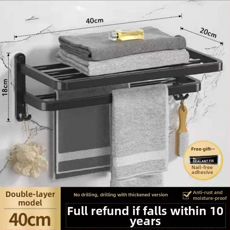 Bez caurumiem – sienas dvieļu turētājs vannas istabai ar 5 āķiem, akrila materiāls, saliekams ar āķi, Watermark sertifikāts