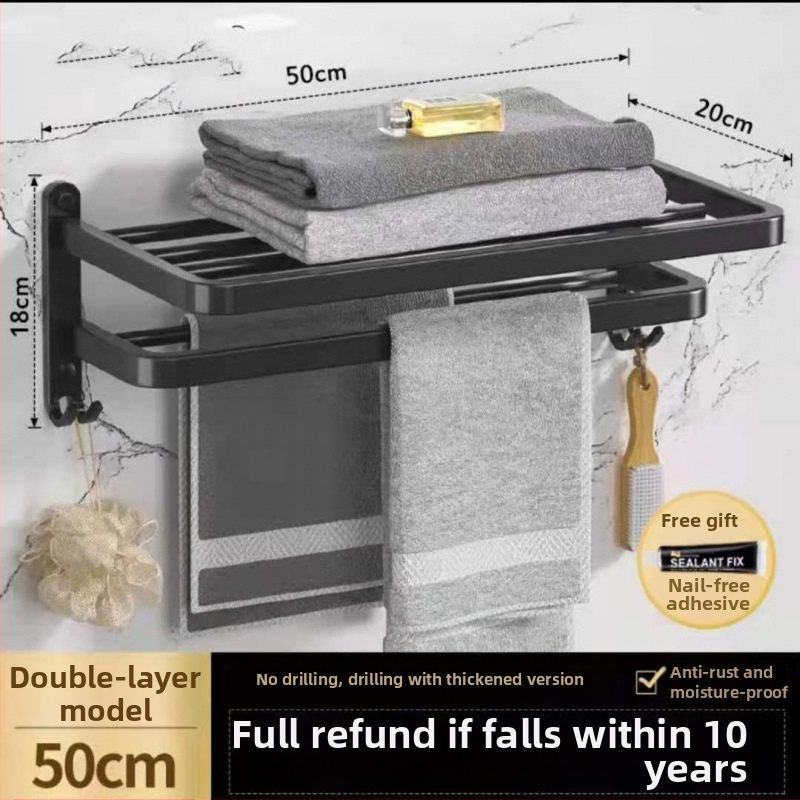 Bez caurumiem – sienas dvieļu turētājs vannas istabai ar 5 āķiem, akrila materiāls, saliekams ar āķi, Watermark sertifikāts