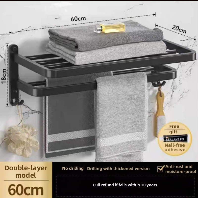 Bez caurumiem – sienas dvieļu turētājs vannas istabai ar 5 āķiem, akrila materiāls, saliekams ar āķi, Watermark sertifikāts