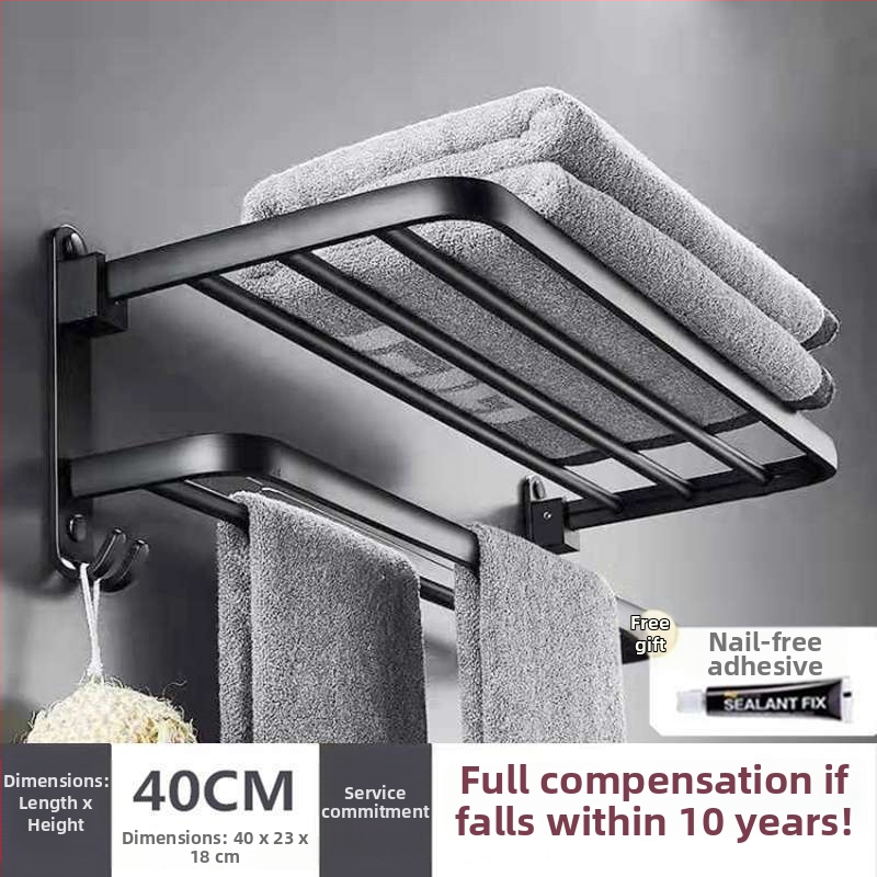 Bez caurumiem – sienas dvieļu turētājs vannas istabai ar 5 āķiem, akrila materiāls, saliekams ar āķi, Watermark sertifikāts