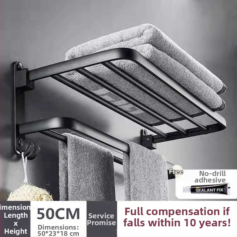 Bez caurumiem – sienas dvieļu turētājs vannas istabai ar 5 āķiem, akrila materiāls, saliekams ar āķi, Watermark sertifikāts