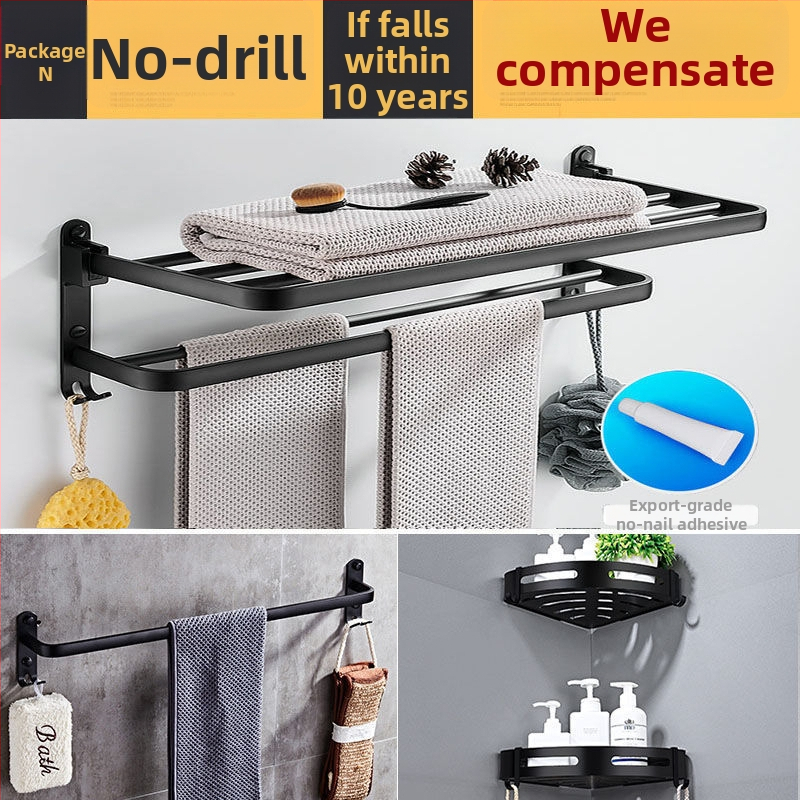 Bez caurumiem – sienas dvieļu turētājs vannas istabai ar 5 āķiem, akrila materiāls, saliekams ar āķi, Watermark sertifikāts