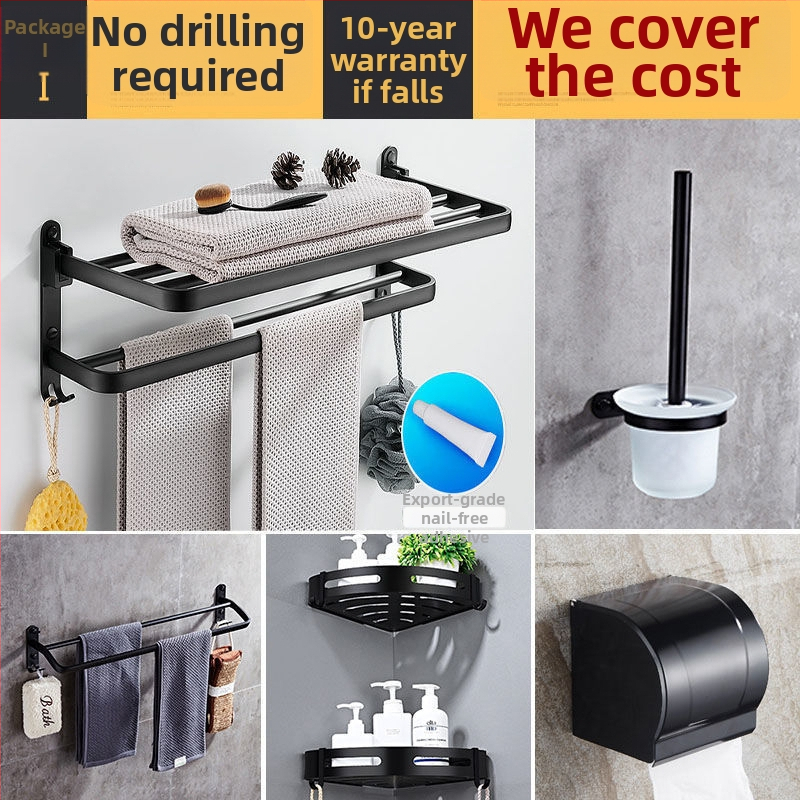 Bez caurumiem – sienas dvieļu turētājs vannas istabai ar 5 āķiem, akrila materiāls, saliekams ar āķi, Watermark sertifikāts