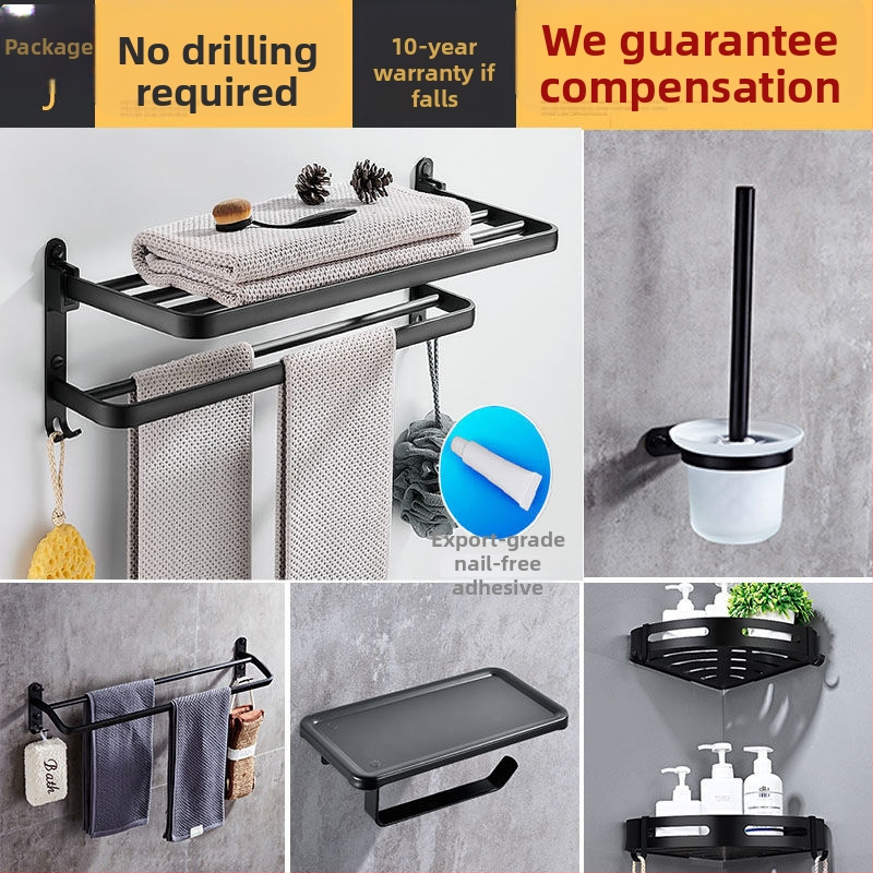 Bez caurumiem – sienas dvieļu turētājs vannas istabai ar 5 āķiem, akrila materiāls, saliekams ar āķi, Watermark sertifikāts