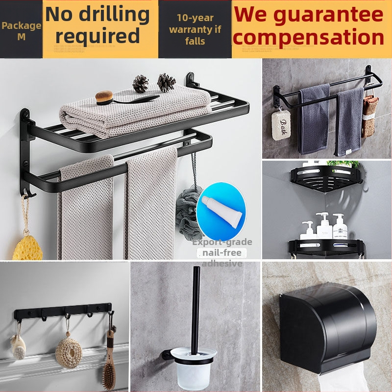 Bez caurumiem – sienas dvieļu turētājs vannas istabai ar 5 āķiem, akrila materiāls, saliekams ar āķi, Watermark sertifikāts