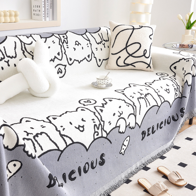 Szekciós kanapéhoz való kanapévédő, waffel textúra, mintás rajzfilm, teljes fedés, cipzár nélküli