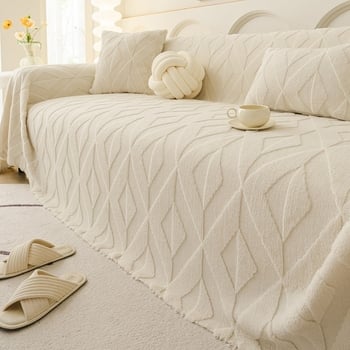 Őszi–téli vastag velúr kanapé takaró, egy darabos kivitel, univerzális illeszkedés, geometriai mintázat, minimalist stílus, testreszabható