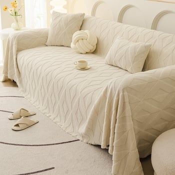 Őszi–téli vastag velúr kanapé takaró, egy darabos kivitel, univerzális illeszkedés, geometriai mintázat, minimalist stílus, testreszabható