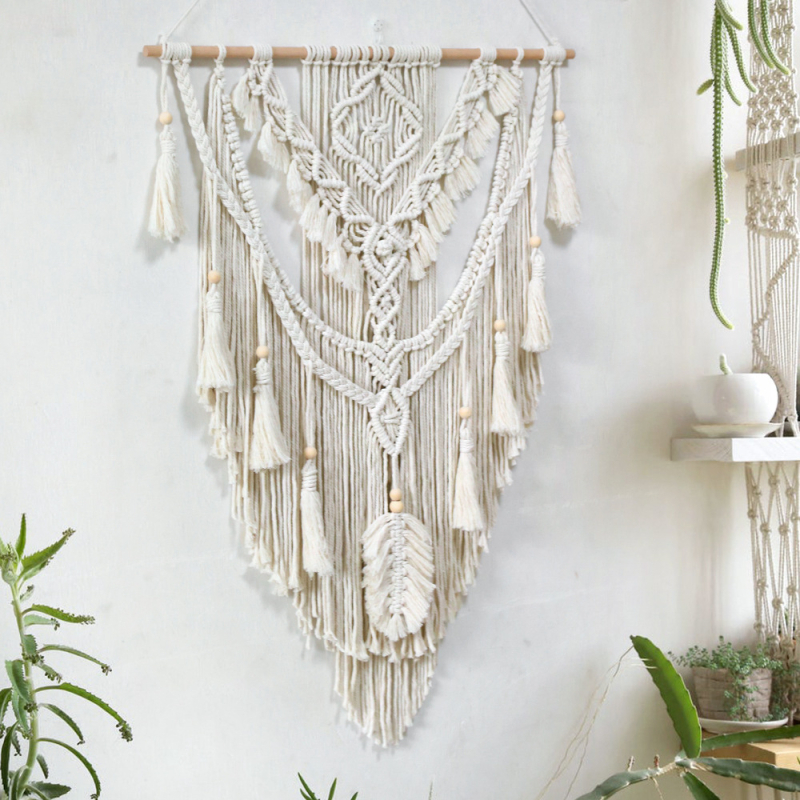 Χειροποίητος γοβλέν από βαμβακερό σκοινί – ορθογώνιο, μοτίβο πλέγματος, μοντέρνο μινιμαλιστικό στυλ