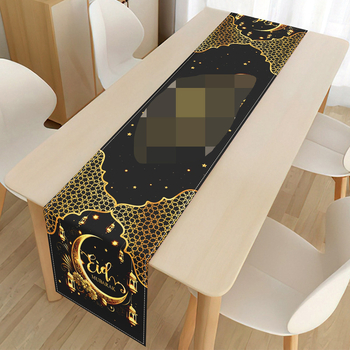 Len-asztalterítő etno-stílusú Hold- és Csillag motívummal, nappaliba, kültérre és éttermekbe