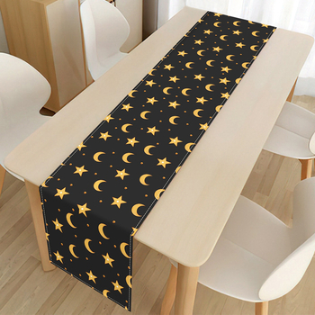 Len-asztalterítő etno-stílusú Hold- és Csillag motívummal, nappaliba, kültérre és éttermekbe