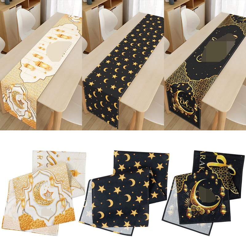 Len-asztalterítő etno-stílusú Hold- és Csillag motívummal, nappaliba, kültérre és éttermekbe