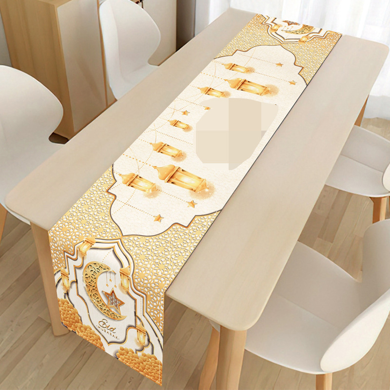 Len-asztalterítő etno-stílusú Hold- és Csillag motívummal, nappaliba, kültérre és éttermekbe